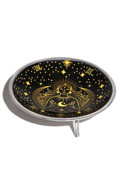 Triple Leg Enamel Offering Plate Gold Goddess Black Star - Black - Thumbnail 2