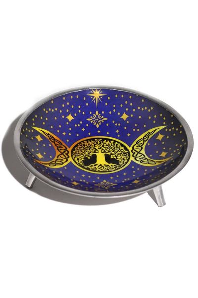 Purple Triple Moon Enamelled Offering Plate with Tree of Life - Navy - Thumbnail 2