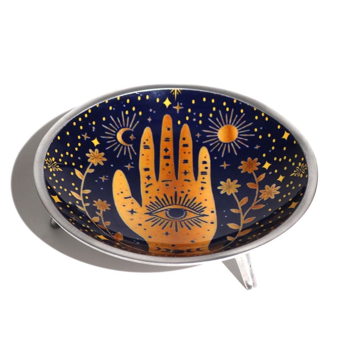 Triple Leg Enamel Hamsa Offering Plate Midnight Blue - Navy - Image 1