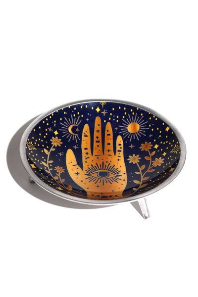 Triple Leg Enamel Hamsa Offering Plate Midnight Blue - Navy - Thumbnail 2