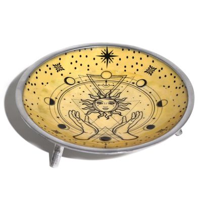 Triple Leg Hands and Sun Enamel Incense Offering Plate - Multi