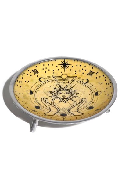 Triple Leg Hands and Sun Enamel Incense Offering Plate - Multi - Thumbnail 2