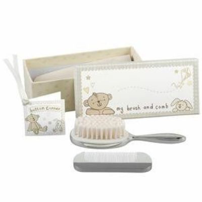 KDMD Button Corner Silverplated Brush & Comb Set in Silver - Thumbnail 2