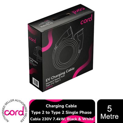 Cord Charging Cable Type 2 to Type 2 Single Phase Cable 230v 7.4kw 5 Metre - Black