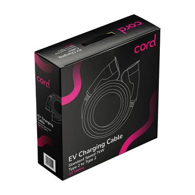 Cord Charging Cable Type 2 to Type 2 Single Phase Cable 230v 7.4kw 10 Metre - Black