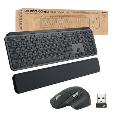 Logitech Master MX Keys Combo for Bussiness keyboard Mouse included Office RF Wireless + Bluetooth QWERTZ Swiss Graphite