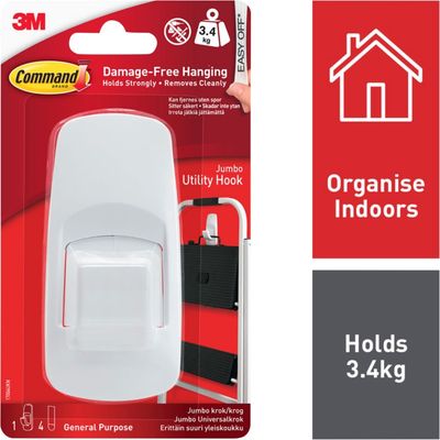 COMMAND 3M Command Jumbo Utility Hook With Command Adhesive Strips Whi