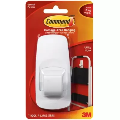 COMMAND 3M Command Jumbo Utility Hook With Command Adhesive Strips Whi - Thumbnail 2