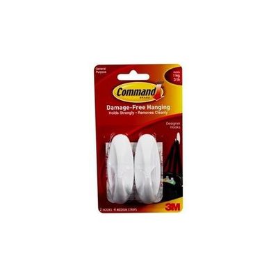 COMMAND 3M Command Medium Oval Hooks With Command Adhesive Strips Whit