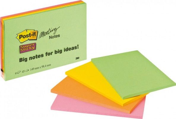 Post-It Super Sticky Meeting Pad 152x101mm 45 Sheets Neon Colours (Pac