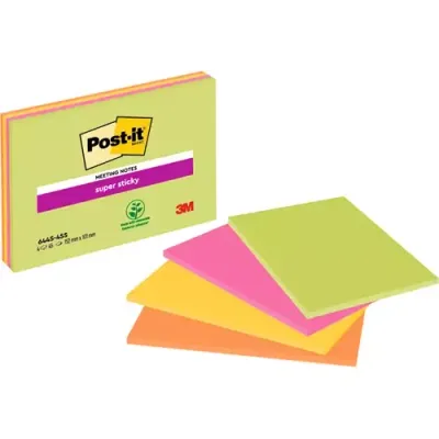 Post-It Super Sticky Meeting Pad 152x101mm 45 Sheets Neon Colours (Pac - Thumbnail 2