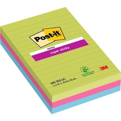 Post-It Super Sticky Notes 102x152mm Ruled 90 Sheets Ultra Colours (Pa