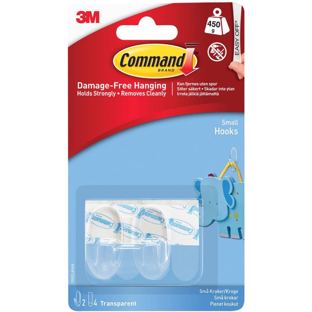 Command" Small Clear Hooks with Strips 17092CLR - Clear - Image 1