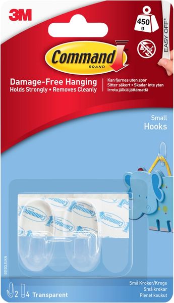 Command" Small Clear Hooks with Strips 17092CLR - Clear - Thumbnail 2