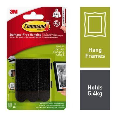 COMMAND 3M Command Medium Picture Hanging Strips Black (Pack 4) - 7100
