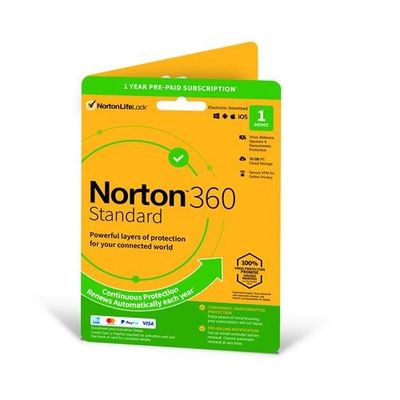 Norton 360 Standard | 1 Device | 1 Year Subscription with Automatic Renewal | Includes Secure VPN and Password Manager | PCs, Mac, Smartphones and Tablets