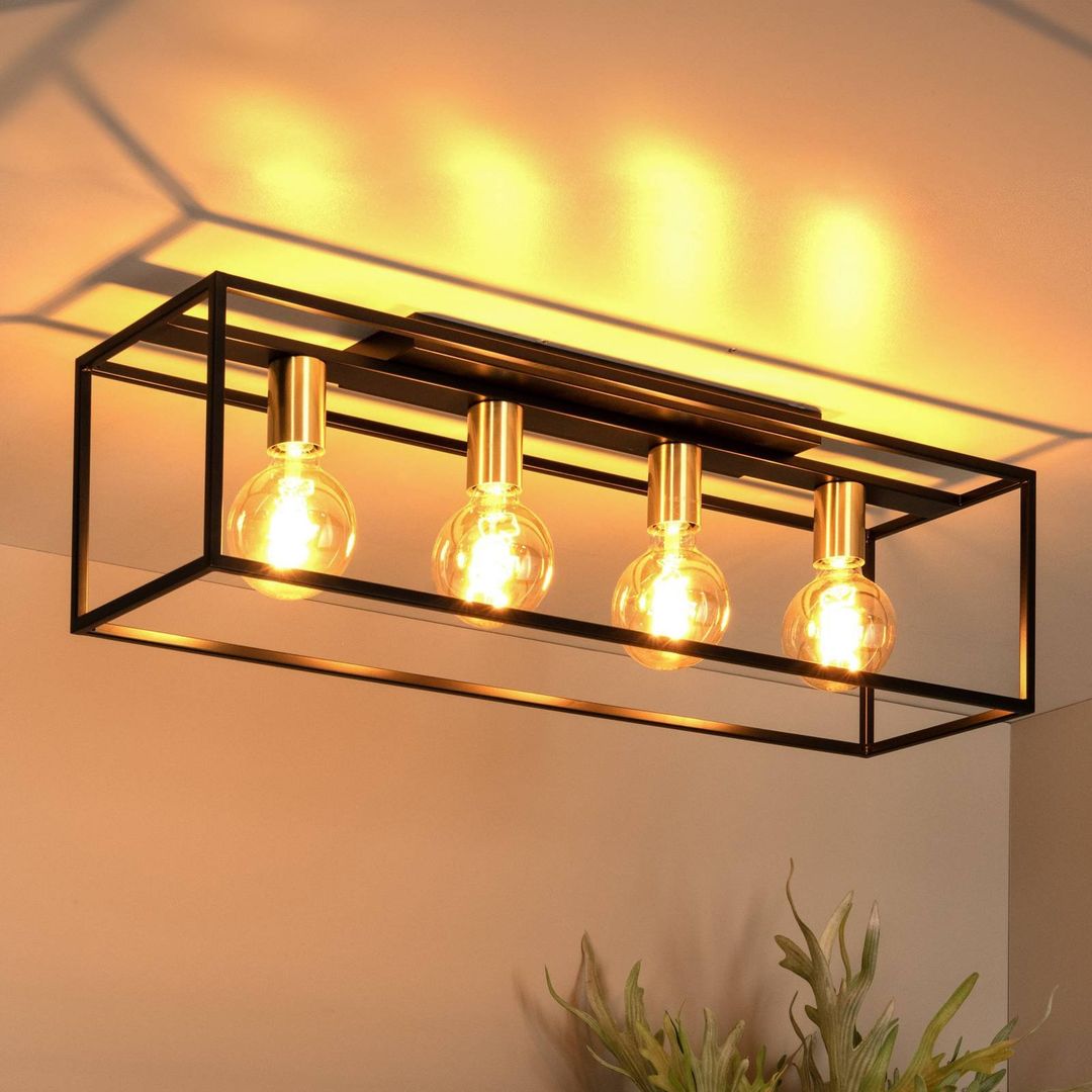 Lucide Ruben ceiling light, black, 90 cm, 4-bulb, metal, E27 - Image 1