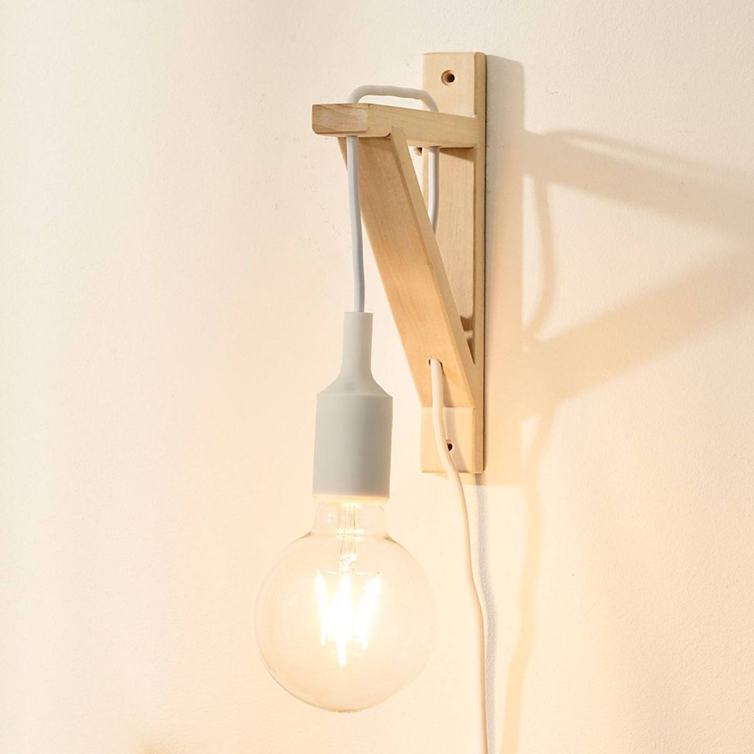 Lucide Fix wooden wall light, white socket - Image 1