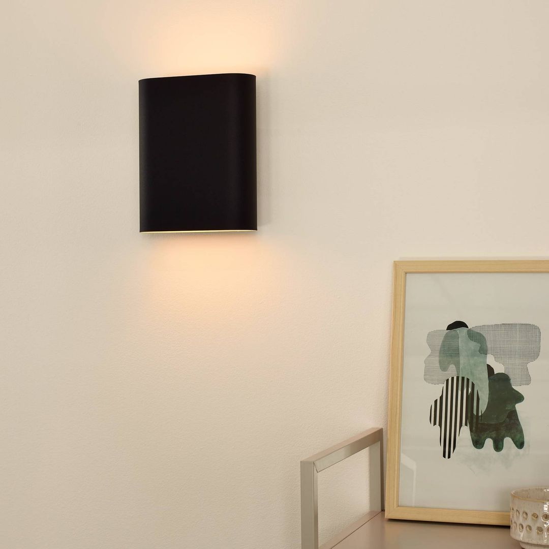 Lucide OVALIS wall lamp, black, height 20 cm, metal, up/down, E14 - Image 1