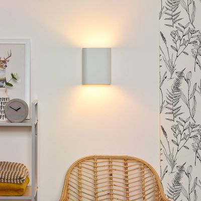 Lucide OVALIS wall lamp, white, height 20 cm, metal, up/down, E14