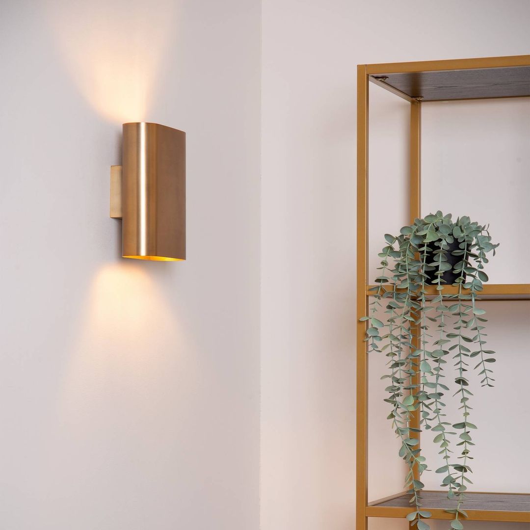 Lucide OVALIS wall lamp, gold-coloured, height 20 cm, metal, up/down, E14 - Image 1