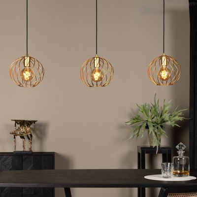 Lucide Danza pendant light, 3-bulb, oblong, gold