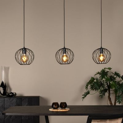 Lucide Danza pendant light, 3-bulb, oblong, black