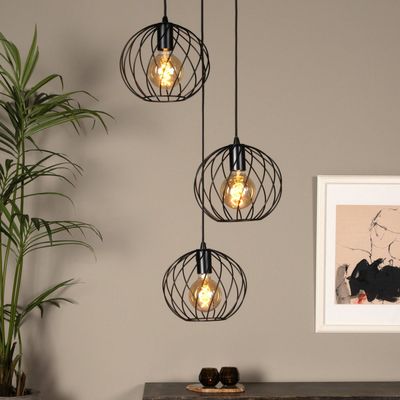 Lucide Danza pendant light, 3-bulb, round, black