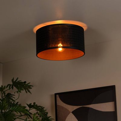 Lucide Tagalog ceiling light made of rattan black/natural