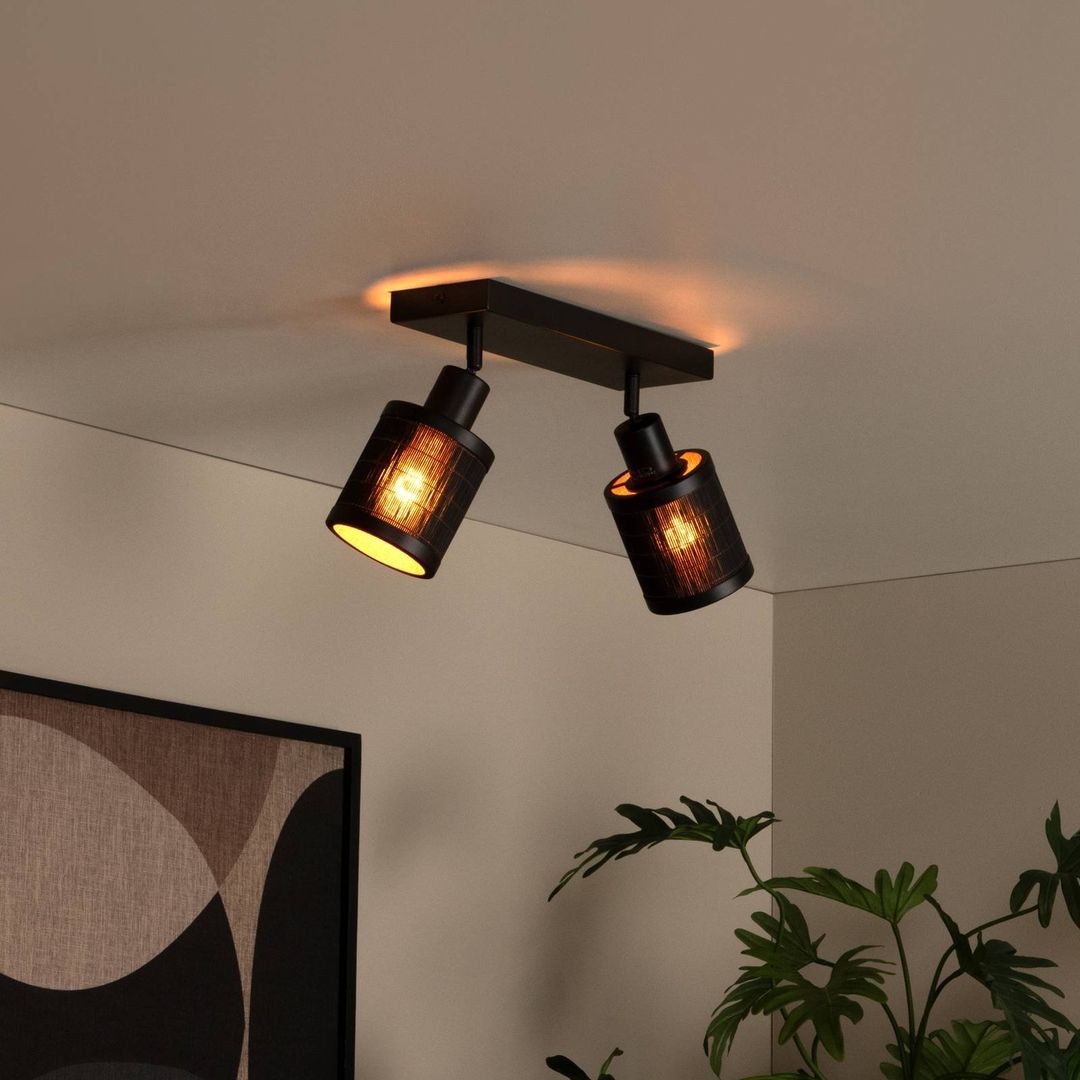 Lucide Tagalog downlight made of bamboo, 2-bulb - Image 1