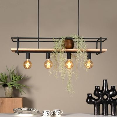 Lucide Milonga hanging light, black, length 100 cm, metal/wood