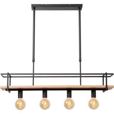 Lucide Milonga hanging light, black, length 100 cm, metal/wood - Thumbnail 2