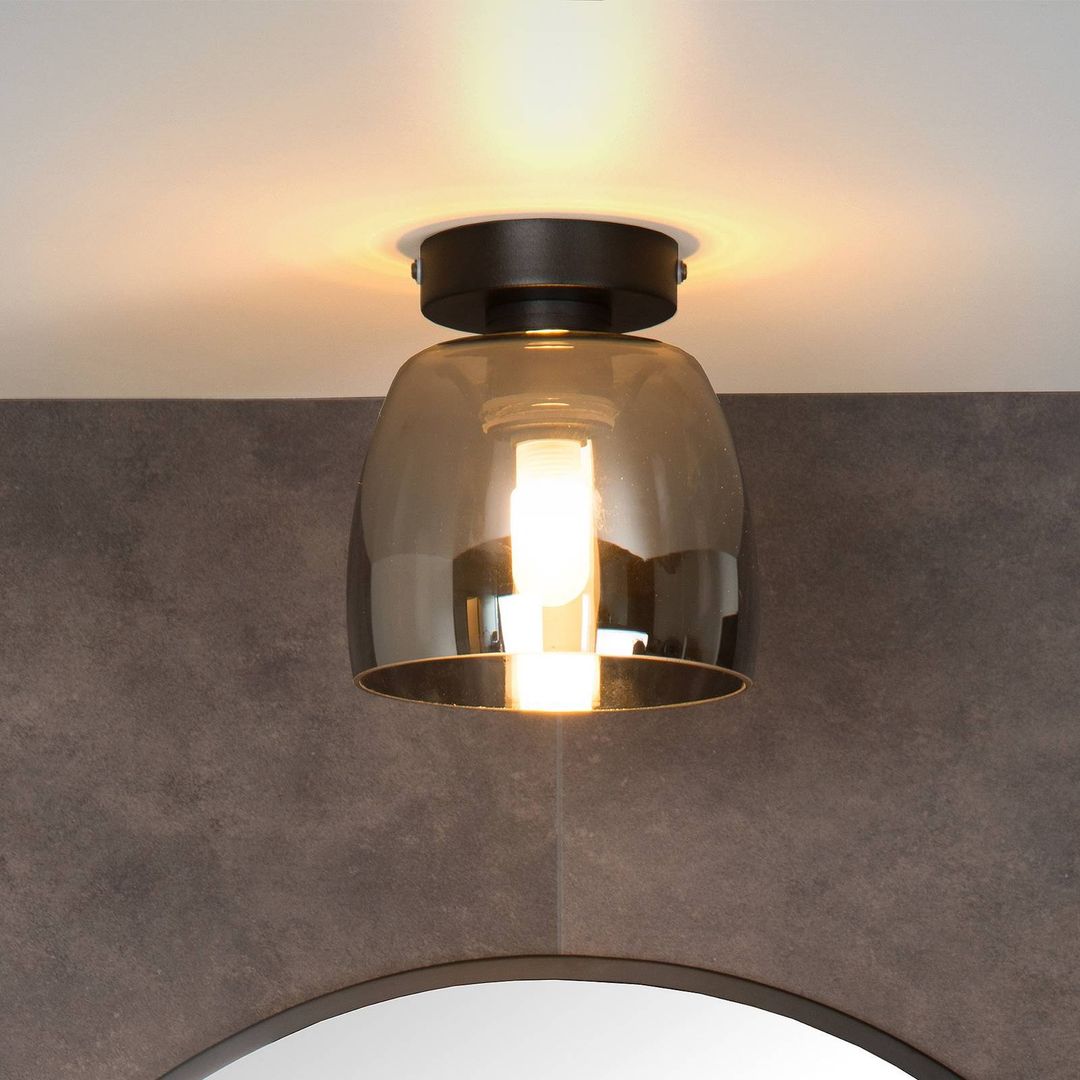 Lucide Tyler bathroom ceiling light, black/smoke grey - Image 1