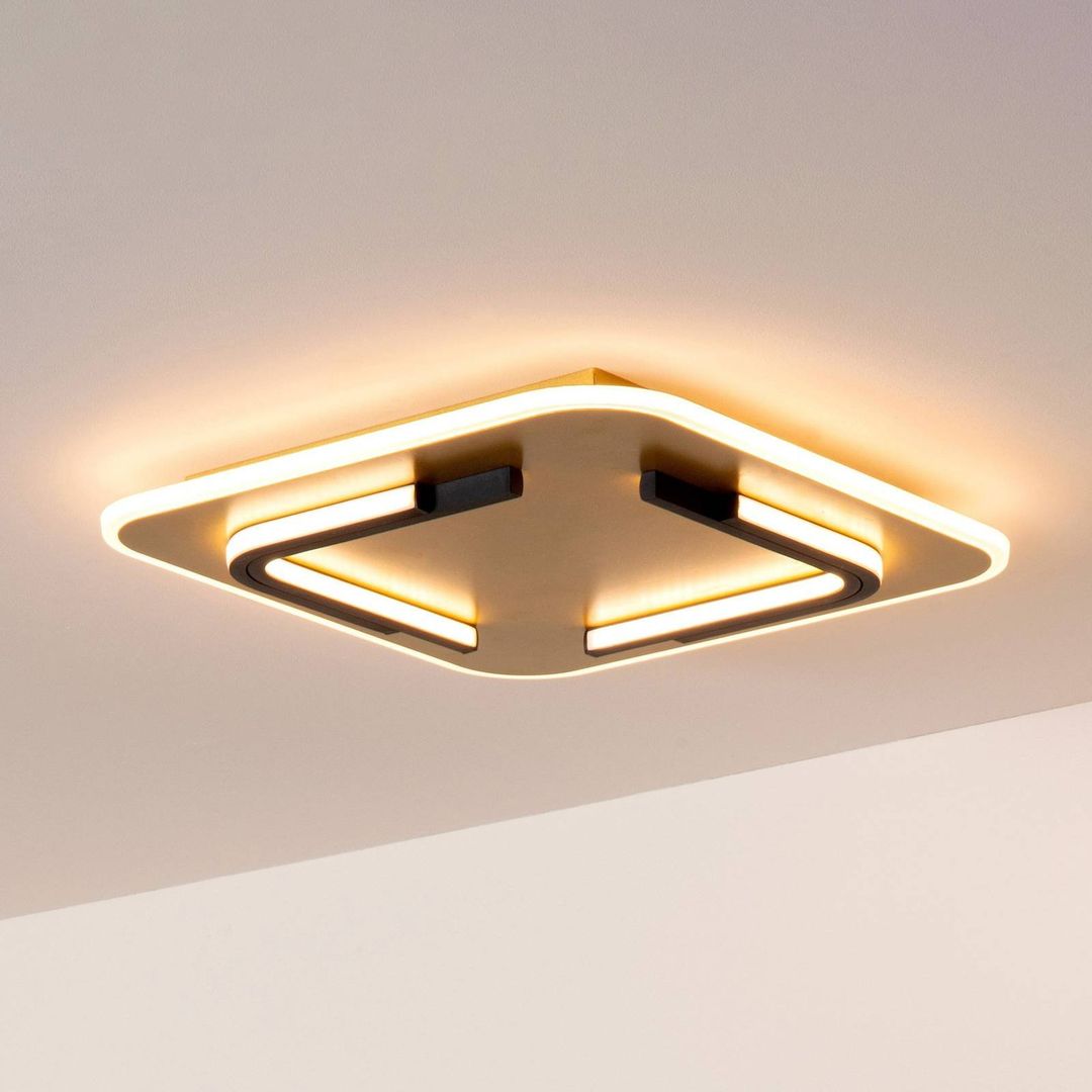 Lucide LED ceiling light Andreas, angular, 40 cm x 40 cm, gold matt - Image 1