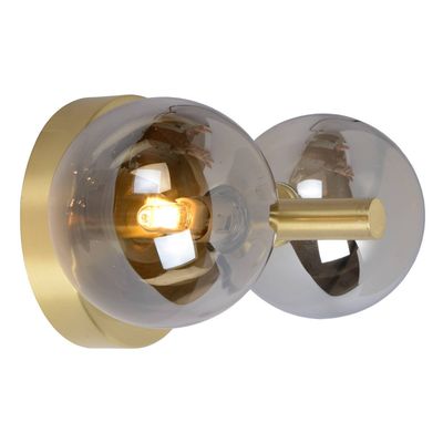 Lucide Tycho wall light, 2-bulb, gold/smoky grey