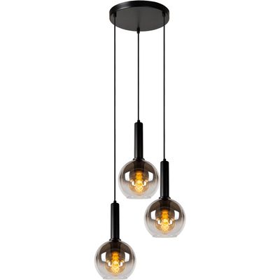 Lucide Marius hanging light glass lampshades black 3-bulb - Thumbnail 2