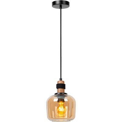 Lucide Ilona pendant light, glass, Ø 18 cm, black/amber, 1-bulb - Thumbnail 2