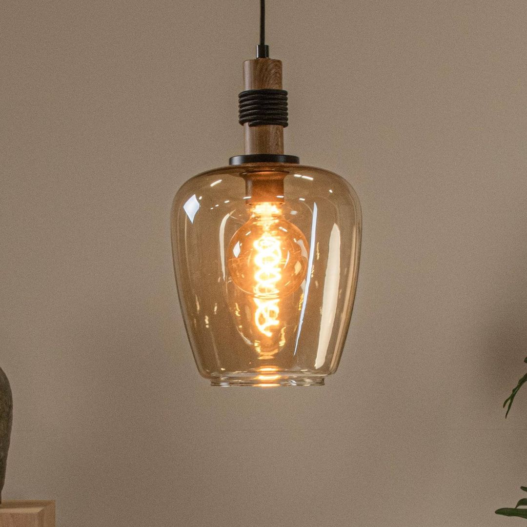 Lucide Ilona pendant light, glass, Ø 22 cm, black/amber, 1-bulb - Image 1