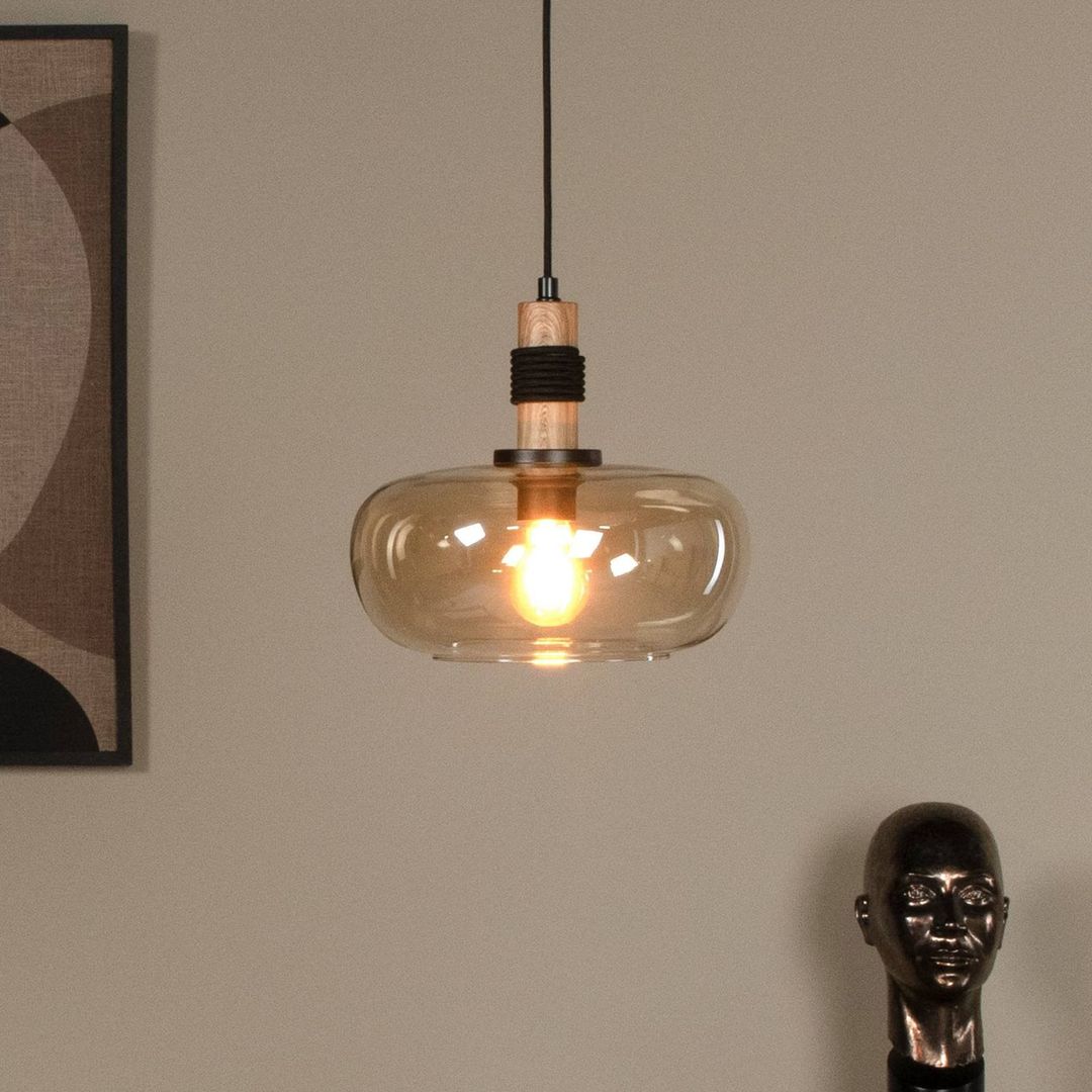 Lucide Ilona pendant light, glass, Ø 30 cm, black/amber, 1-bulb - Image 1