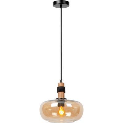 Lucide Ilona pendant light, glass, Ø 30 cm, black/amber, 1-bulb - Thumbnail 2