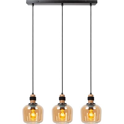 Lucide Ilona pendant light, glass, black/amber, 3-bulb - Thumbnail 2