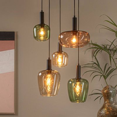 Lucide Ilona pendant light, glass, multicoloured, Ø 45 cm, 5-bulb