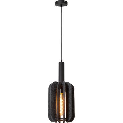 Lucide Rafal pendant light, Ø 20 cm, felt, grey, 1-bulb - Thumbnail 2
