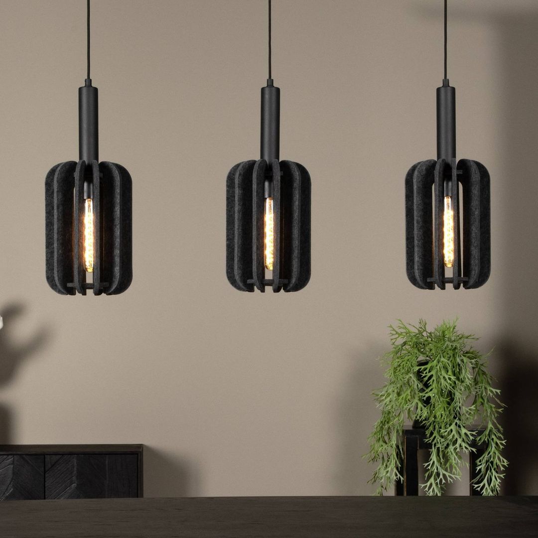 Lucide Rafal textile pendant light, grey, angular, 3-bulb - Image 1