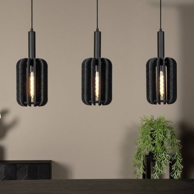 Lucide Rafal textile pendant light, grey, angular, 3-bulb