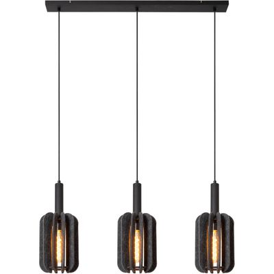 Lucide Rafal textile pendant light, grey, angular, 3-bulb - Thumbnail 2