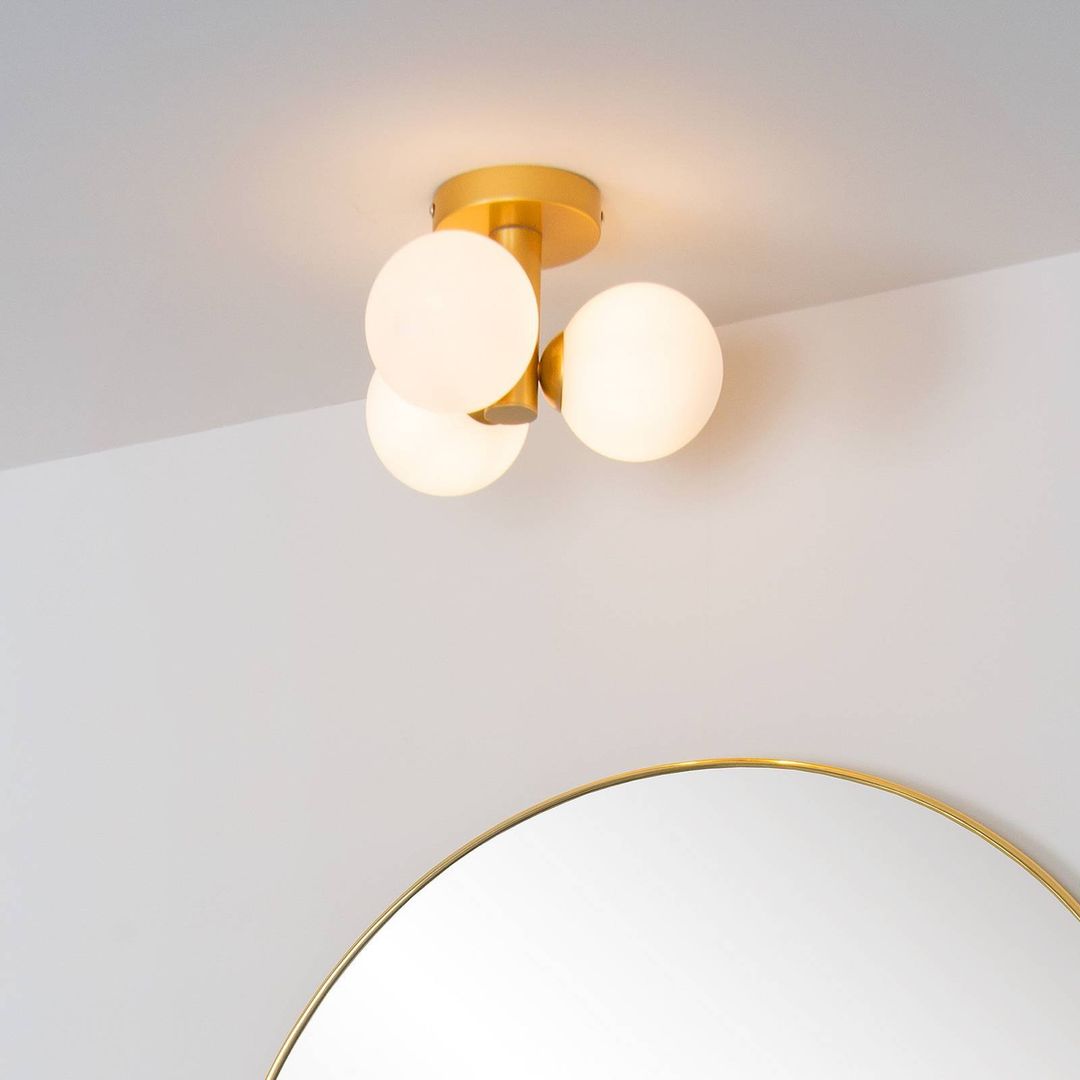 Lucide Trudy bathroom ceiling light 3-bulb matt gold/opal - Image 1