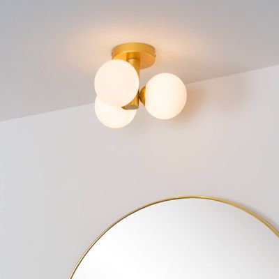 Lucide Trudy bathroom ceiling light 3-bulb matt gold/opal
