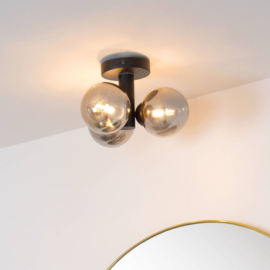 Lucide Trudy bathroom ceiling light, 3-bulb, black/smoke - Image 1