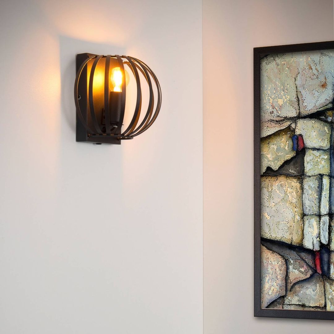 Lucide Manuela wall light, cage lampshade, black - Image 1